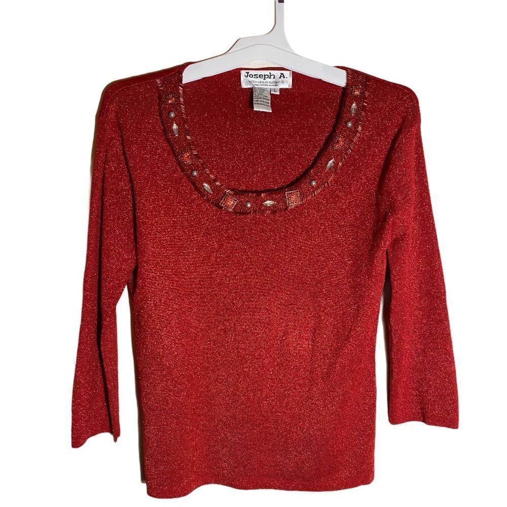 Vintage Joseph‎ A Red Beaded Metallic Sweater